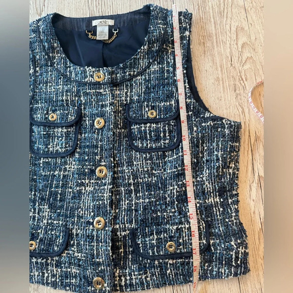 Caché Tweed Vest Blue & White with Silver Buttons Wool Blend Vest 12 - Picture 13 of 14